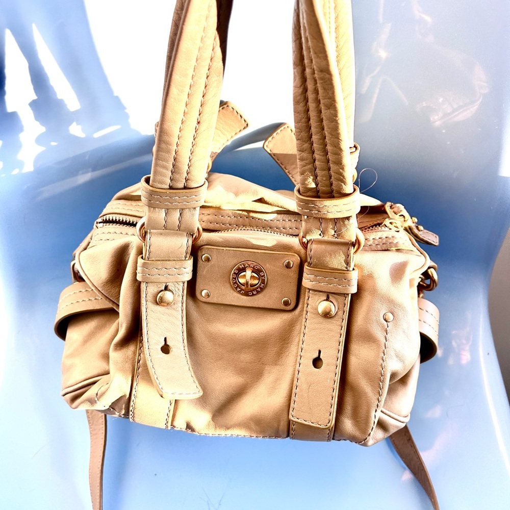 Marc By Marc Jacobs Tan and Green Satchel/Shoulder Bag with Structured Elegance